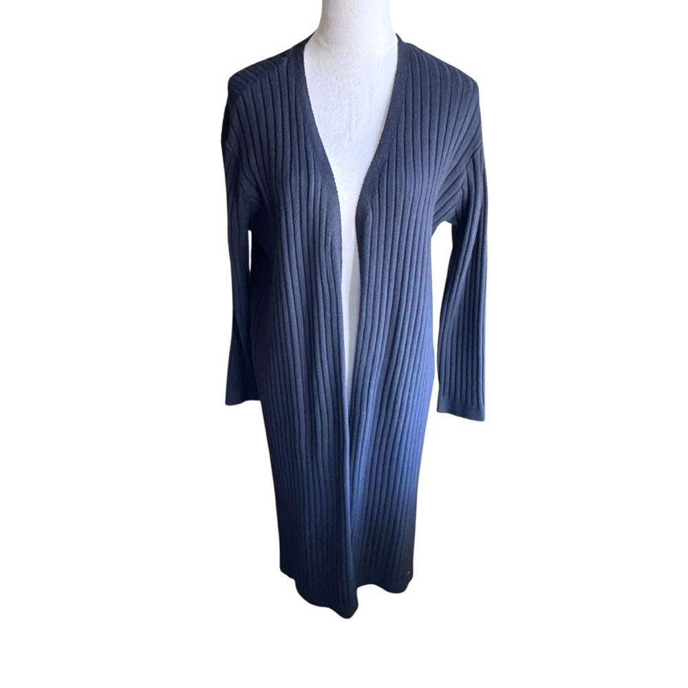 BAGATELLE Navy Blue Ribbed Long Duster Sweater Open Front Womens Medium